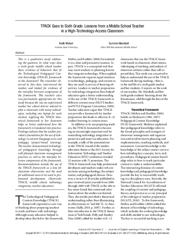 (PDF) TPACK Goes to Sixth Grade