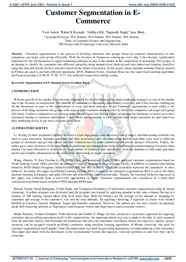 (PDF) Customer segmentation in E-commerce