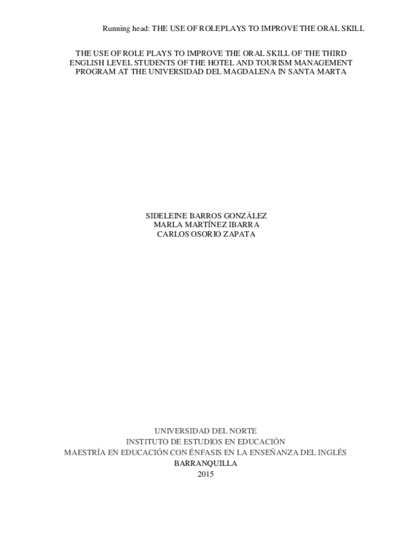 (PDF) The use of role plays to improve the oral skill of the third ...