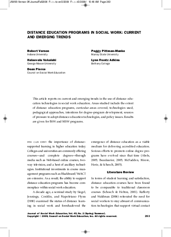 (PDF) Distance Education Programs in Social Work: Current and Emerging ...