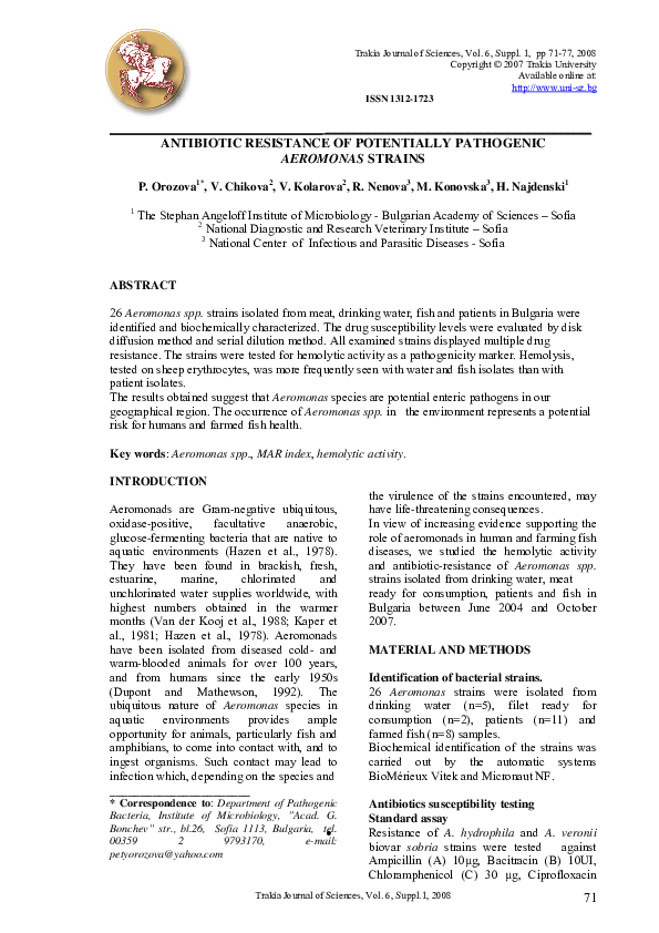 (PDF) Antibiotic resistance of potentially pathogenic Aeromonas strains