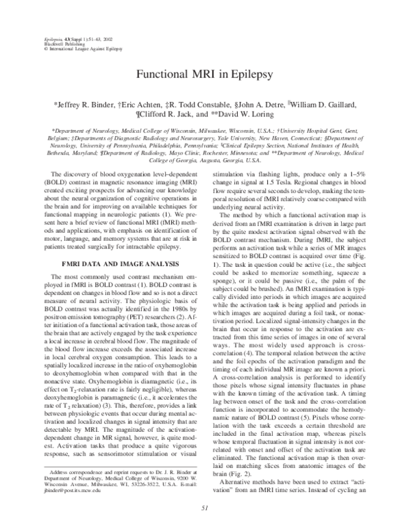 (PDF) Functional MRI in Epilepsy