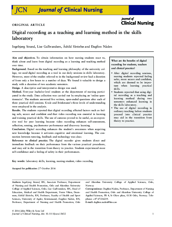 (PDF) Digital recording as a teaching and learning method in the skills ...