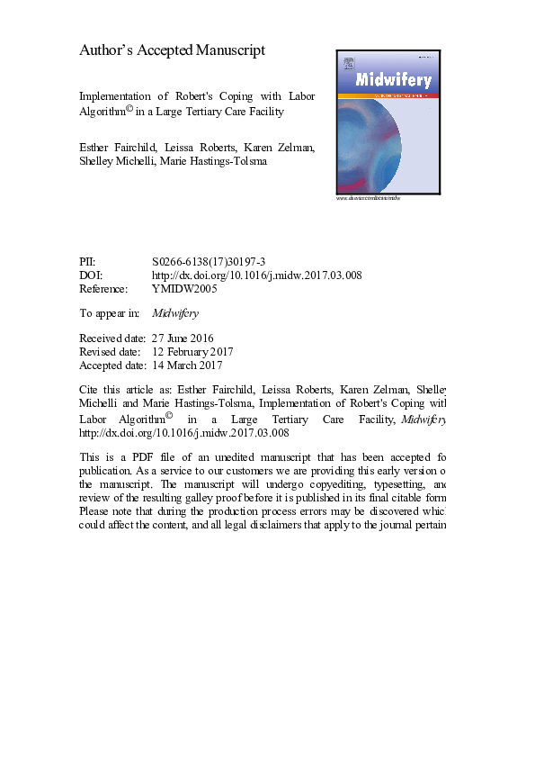 (PDF) Implementation of Robert's Coping with Labor Algorithm © in a ...