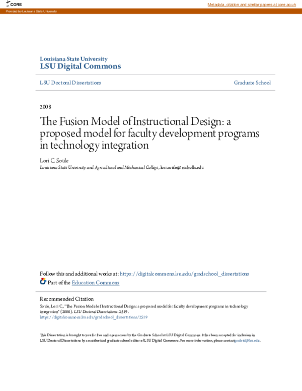 (PDF) The Fusion Model of Instructional Design: a proposed model for ...