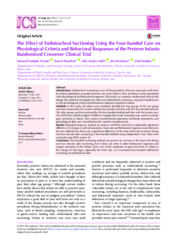 (PDF) The Effect of Endotracheal Suctioning Using the Four-handed Care ...