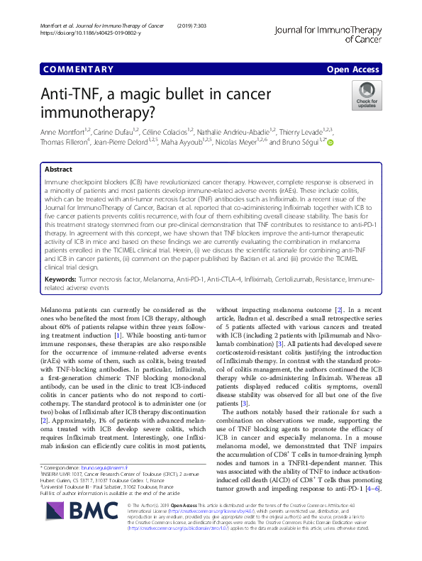 (PDF) Anti-TNF, a magic bullet in cancer immunotherapy?
