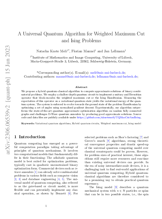 (PDF) A Universal Quantum Algorithm for Weighted Maximum Cut and Ising ...