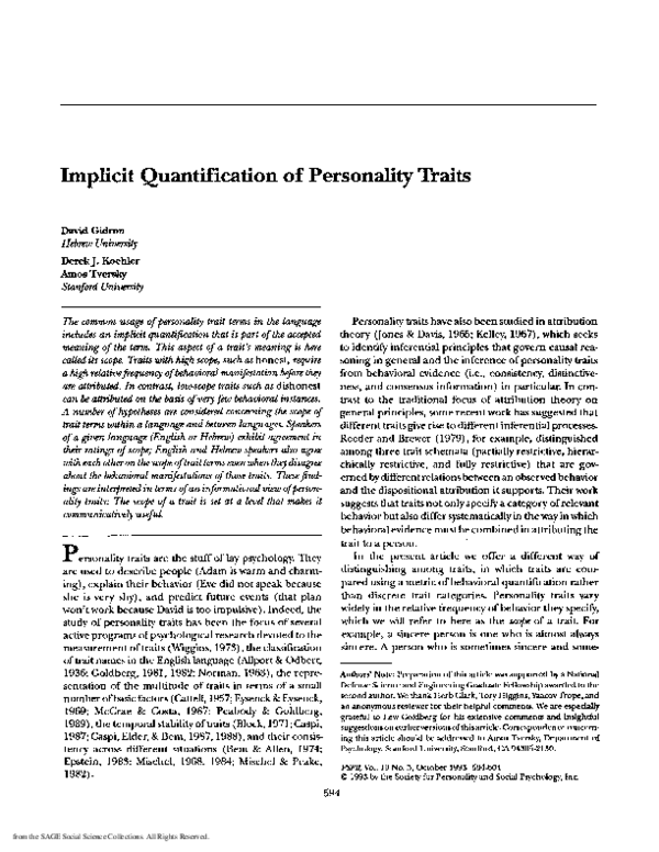 (PDF) Implicit Quantification of Personality Traits