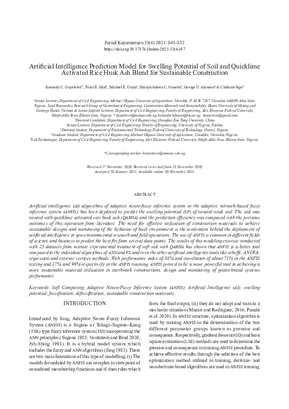 (PDF) Artificial Intelligence Prediction Model for Swelling Potential ...