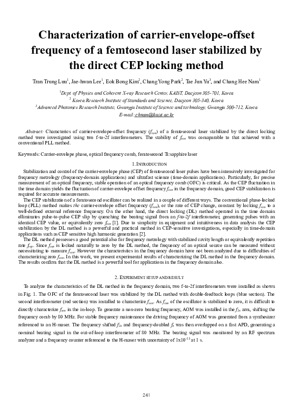 (PDF) Characterization of carrier-envelope-offset frequency of a ...