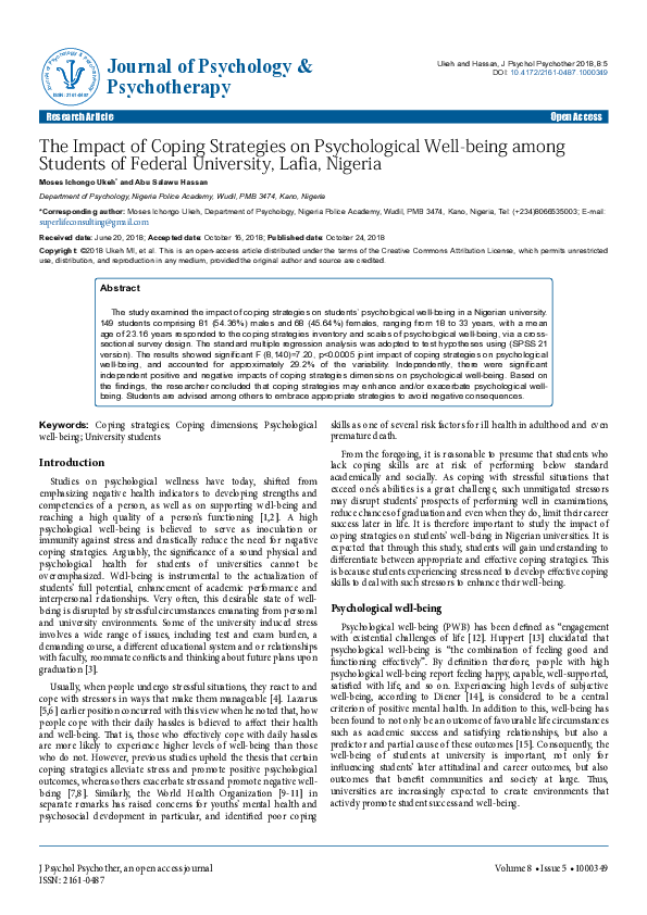 (PDF) The Impact of Coping Strategies on Psychological Well-being among ...