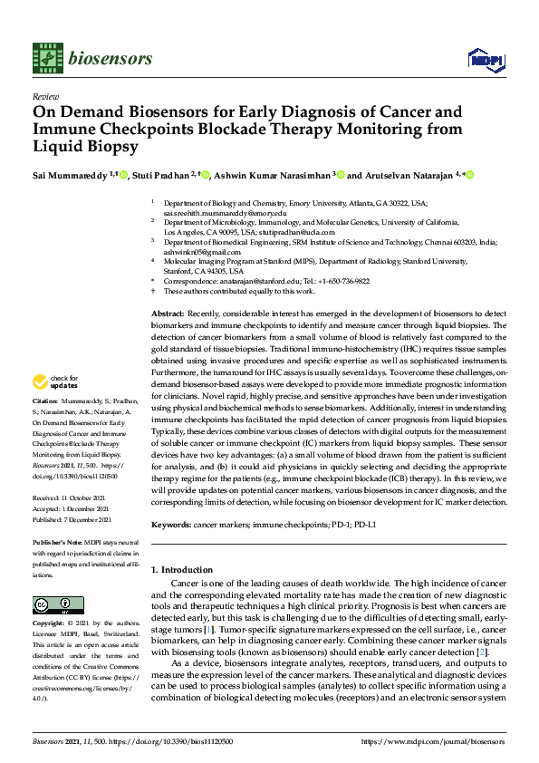(PDF) On Demand Biosensors for Early Diagnosis of Cancer and Immune ...