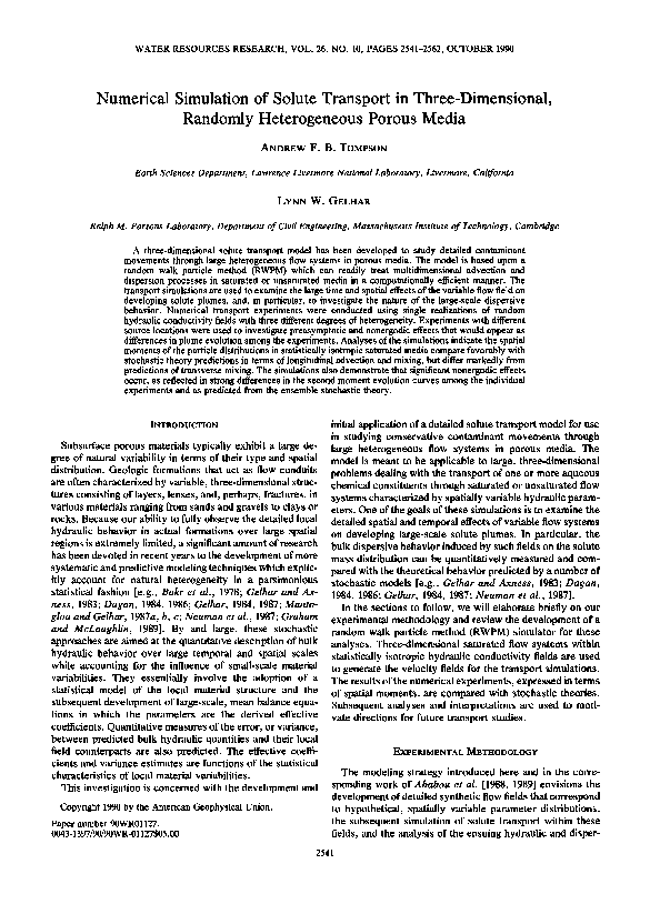 (PDF) Numerical simulation of solute transport in three-dimensional ...