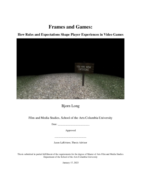 (PDF) Frames and Games: How Rules and Expectations Shape Player ...