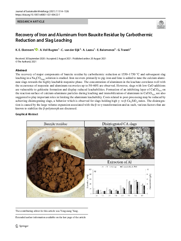 (PDF) Recovery of Iron and Aluminum from Bauxite Residue by ...