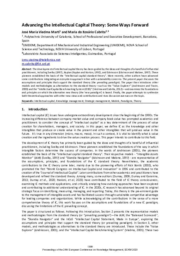 (PDF) Advancing the Intellectual Capital Theory- Some Ways Forward