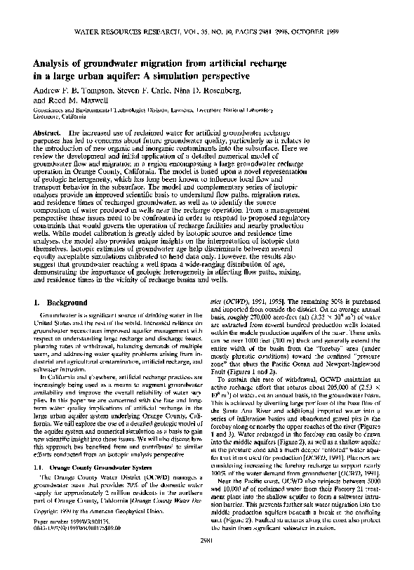 (PDF) Analysis of groundwater migration from artificial recharge in a ...