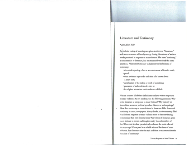 (PDF) Introduction: Literature and Testimony