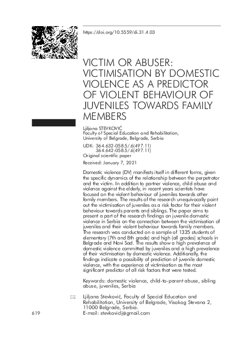 (PDF) Victim or Abuser: Victimisation by Domestic Violence as a ...