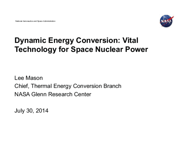 (PDF) Dynamic Energy Conversion: Vital Technology for Space Nuclear Power