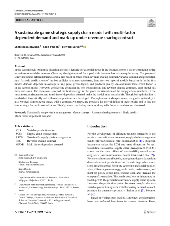 (PDF) A sustainable game strategic supply chain model with multi-factor ...