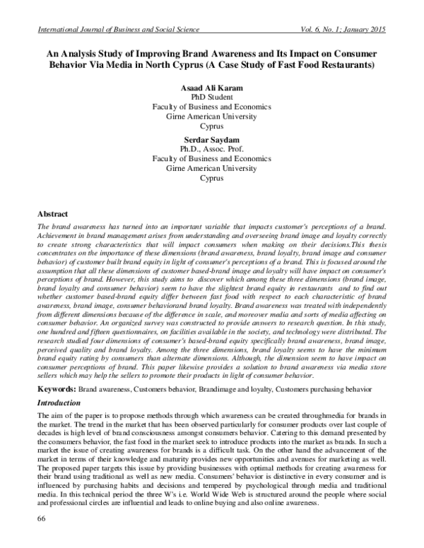 (PDF) An Analysis Study of Improving Brand Awareness and Its Impact on ...