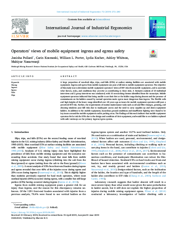 (PDF) Operators’ views of mobile equipment ingress and egress safety