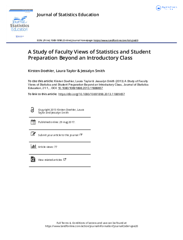(PDF) A Study of Faculty Views of Statistics and Student Preparation ...
