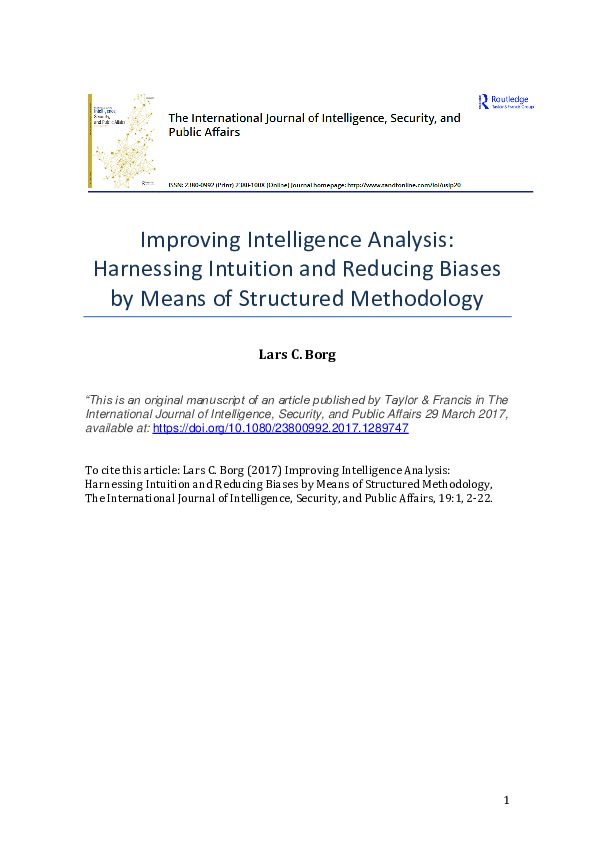(PDF) Improving Intelligence Analysis: Harnessing Intuition and ...