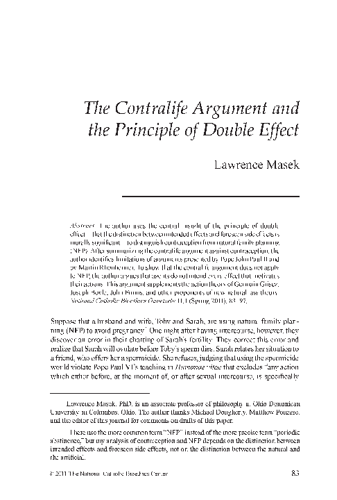 (PDF) The Contralife Argument andthe Principle of Double Effect