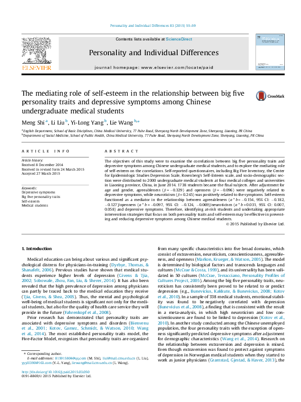 (PDF) The Mediating Role of Self-esteem in the Relationship between ...
