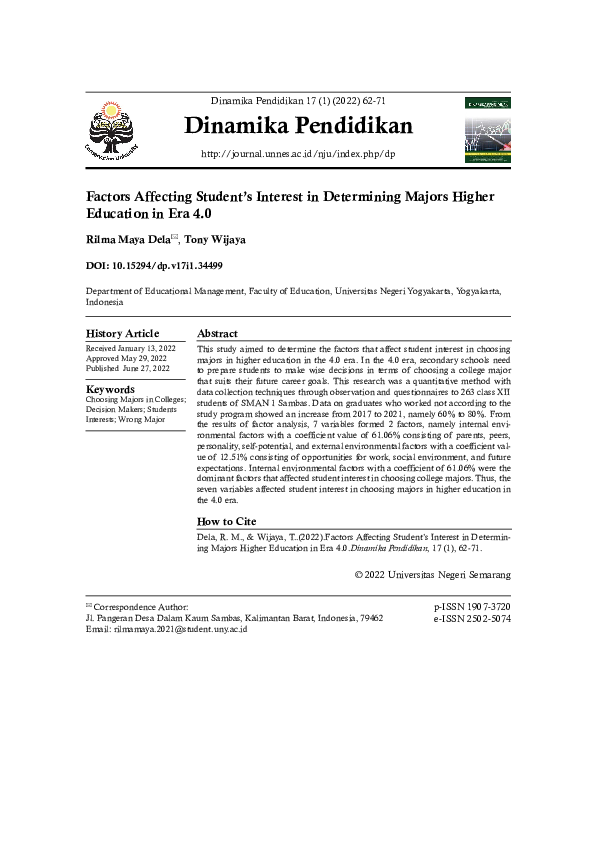 (PDF) Factors Affecting Student's Interest in Determining Majors Higher ...