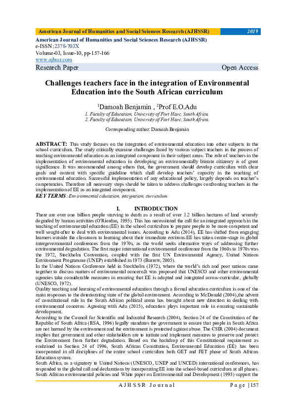 (DOC) Challenges teachers face in the integration of Environmental ...