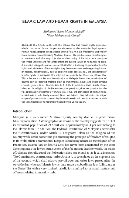 (PDF) Islamic Law and Human Rights in Malaysia