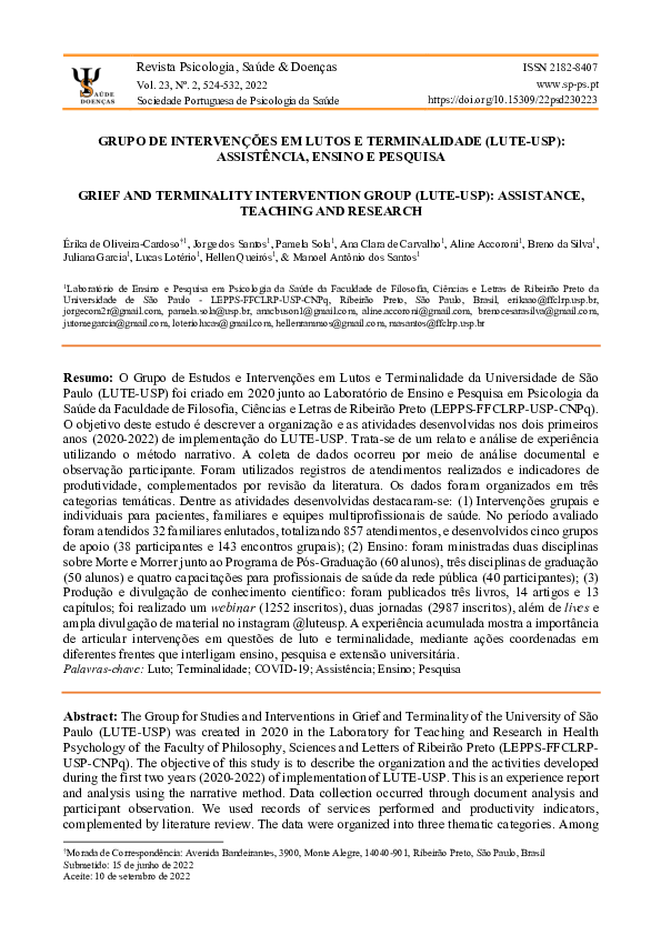 (PDF) Grief and Terminality Intervention Group (Lute-Usp): Assistance ...