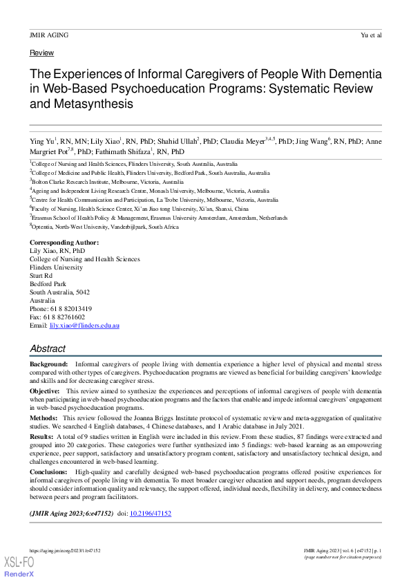 (PDF) The Experiences of Informal Caregivers of People With Dementia in ...