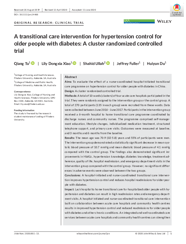 (PDF) A transitional care intervention for hypertension control for ...