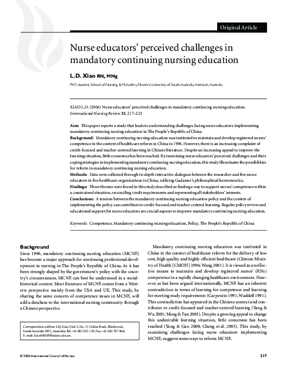 (PDF) Nurse educators' perceived challenges in mandatory continuing ...