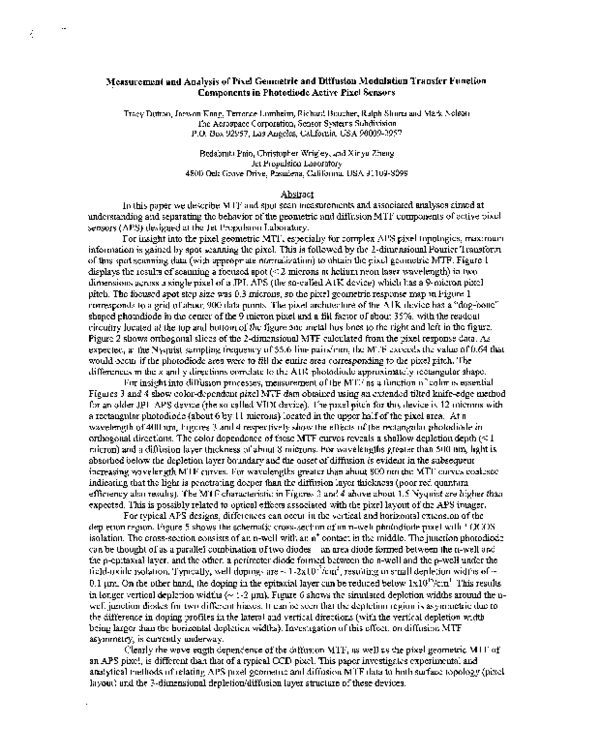 (PDF) Measurement and analysis of pixel geometric and diffusion ...