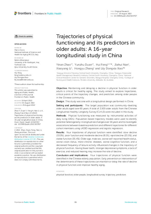 (PDF) Trajectories of physical functioning and its predictors in older ...