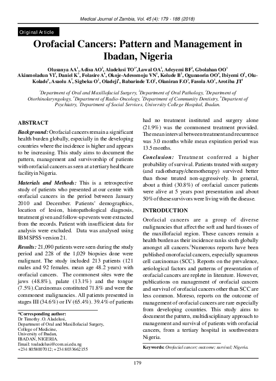 (PDF) Orofacial Cancers: Pattern and Management in Ibadan, Nigeria