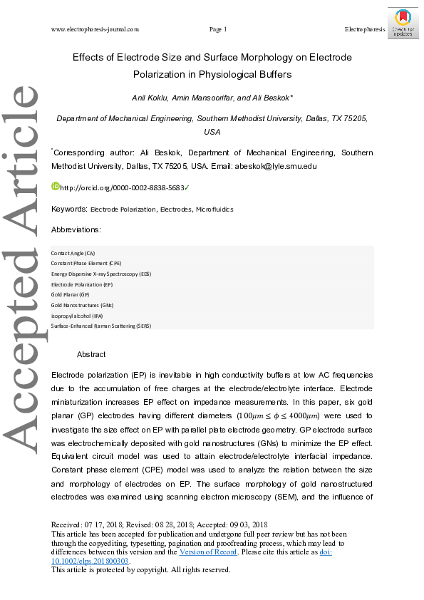 (PDF) Effects of electrode size and surface morphology on electrode ...