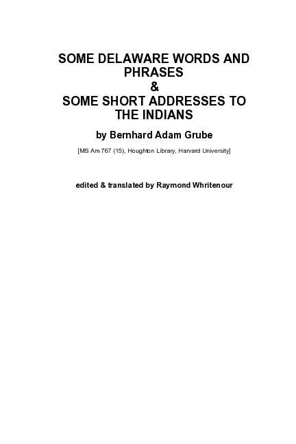 (PDF) SOME DELAWARE WORDS AND PHRASES & SOME SHORT ADDRESSES TO THE INDIANS