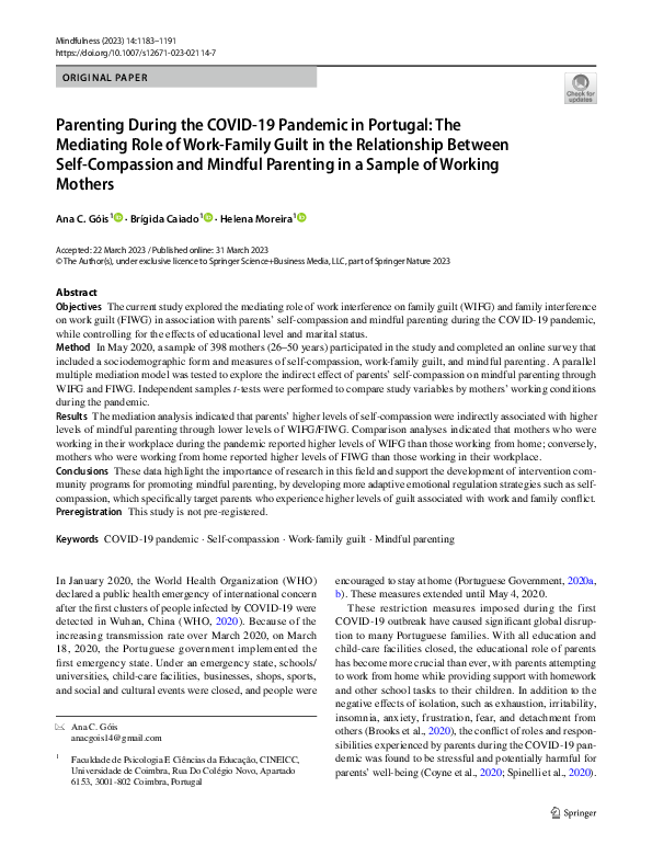 (PDF) Parenting During the COVID-19 Pandemic in Portugal: The Mediating ...