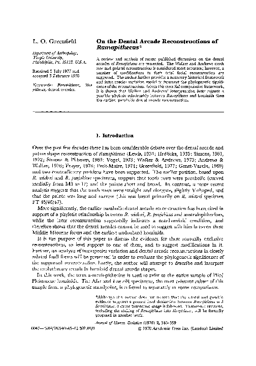 (PDF) On the dental arcade reconstructions of Ramapithecus