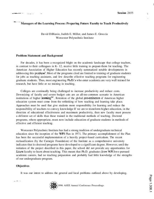 (PDF) Managers Of The Learning Process: Preparing Future Faculty To ...