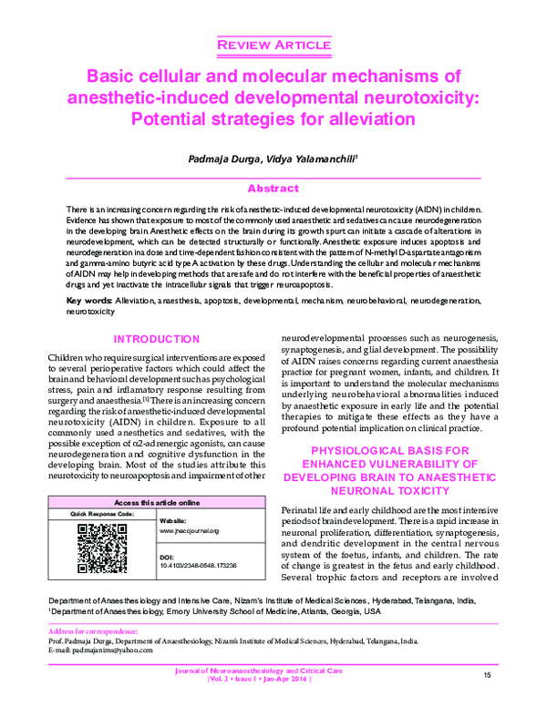 (PDF) Basic cellular and molecular mechanisms of anesthetic-induced ...