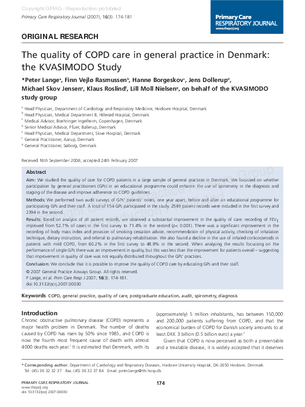 (PDF) The quality of COPD care in general practice in Denmark: the ...