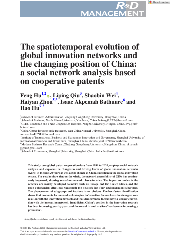 (PDF) The spatiotemporal evolution of global innovation networks and ...